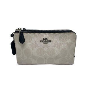 Coach White and Blue Signature Canvas Corner Zip Wristlet